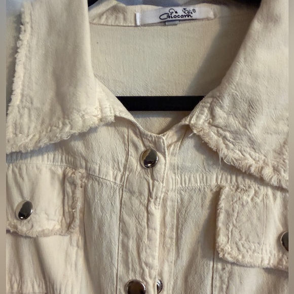 Giocam Cream Frayed Utility Jacket 100% Cotton Peru Cropped - Picture 8 of 14